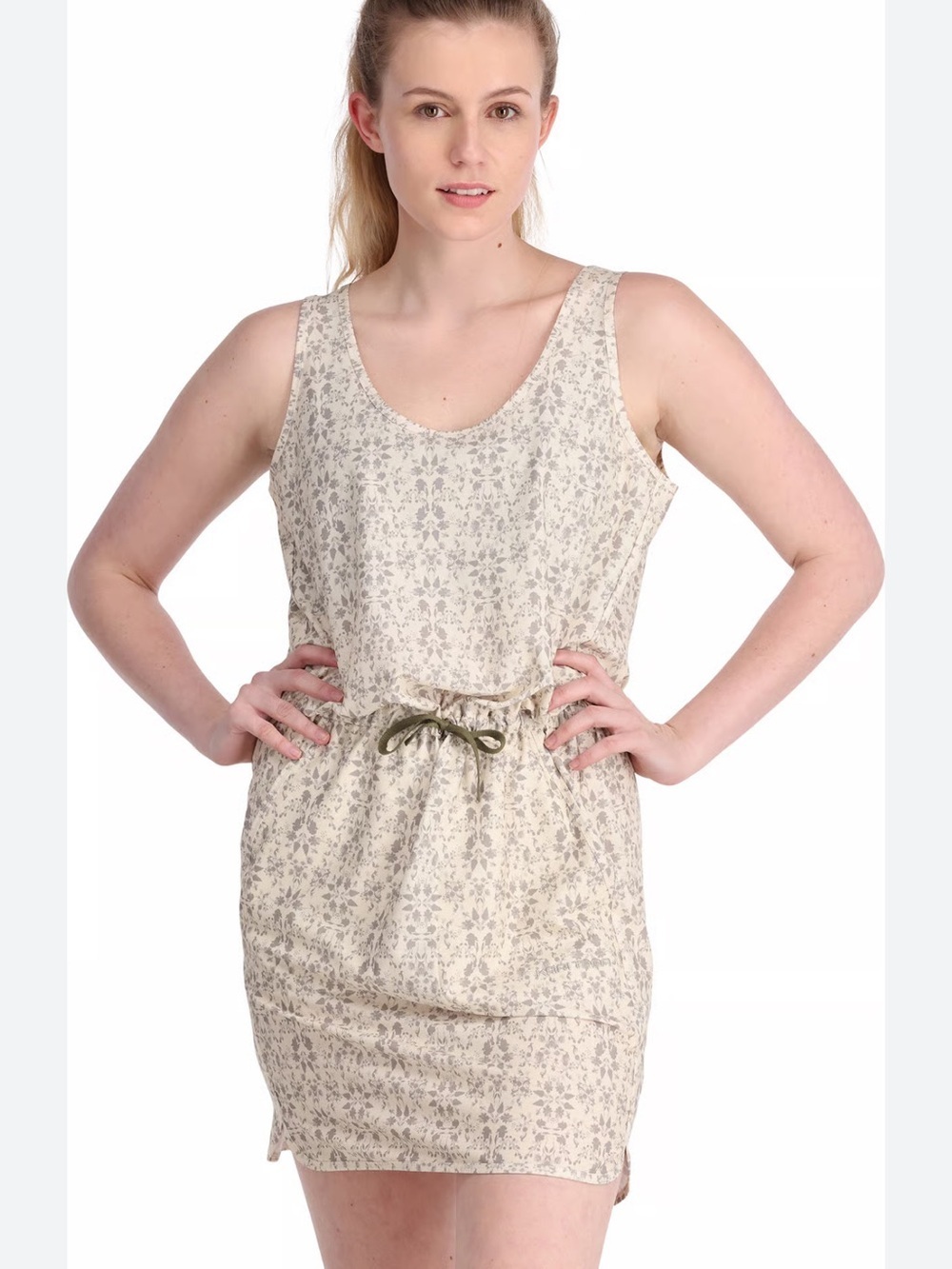 Kari Traa NWT Ruth Tank Dress in Cream Tan Print Pockets Size M